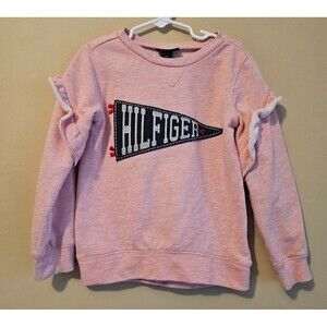 Tommy Hilfiger girls, pennant, logo Size 5T sweatshirt, pink
